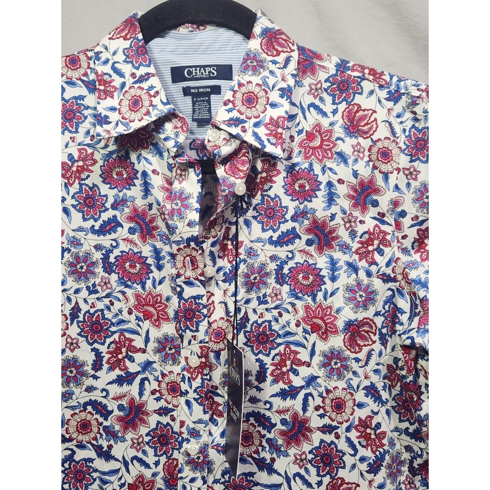 Chaps Button Down Shirt Womens Small Petite Red Blue NWT No Iron Floral Paisley